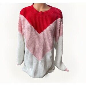 Glamorous Knit Sweater Red Pink White Color Block Size 8 Soft Cozy